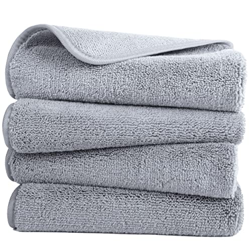 POLYTE Quick Dry Lint Free Microfiber Hand Towel, 16 x 30 in, Set of 4 (Gray) - color: Gray
