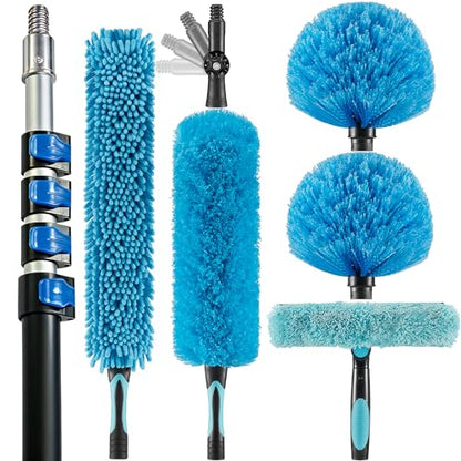 25 Foot High Ceiling Fan Duster with 6-18ft Extension Pole, Extendable Reusable Cobweb, Feather, Window Cleaning Squeegee Kit - size: 18ft