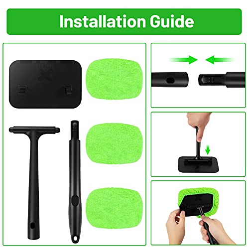 XINDELL Windshield Cleaning Tool, 22” Long Reach Car Window Cleaner with Ergonomic Handle & Microfiber Pads, No Streak Auto Glass Cleaner for Interior Windshield, SUV, Truck & Car Glass - size: 22 inch