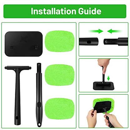 XINDELL Windshield Cleaning Tool, 22” Long Reach Car Window Cleaner with Ergonomic Handle & Microfiber Pads, No Streak Auto Glass Cleaner for Interior Windshield, SUV, Truck & Car Glass - size: 22 inch