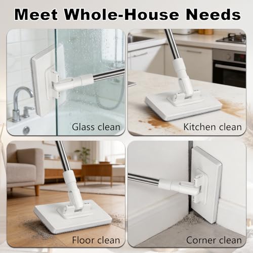 2 PCS Snap Grip Mini Mop Set with 36in Handle & 10 PCS Reusable Cloths, Convenient Cloth Changing Mini Mop Automatic Gripping or Releasing, 360° Rotating Head for Wet & Dry Cleaning, Corners