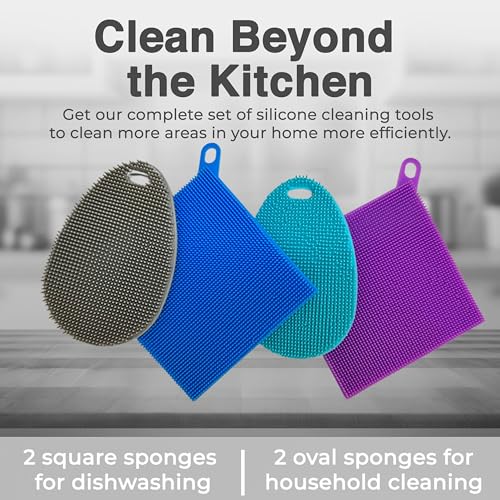 Silicone Sponges for Dishes - 4 Pack Dual-Sided Dish Scrubber - Food Grade, BPA Free Silicone Sponge & Housecleaning - color: Silicone Sponges [4]