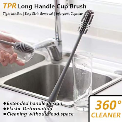 Silicone Bottle Brush 3pcs, Long Handle Bottle Cleaner, 13" Bottle Cleaning Brush for Flasks, Vacuum Sports Bottles, Vases and Glassware (Grey)