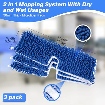 3 Pack Mop Heads Replacements Compatible with O-Cedar Dual-Action Flip Mop, Double-Sided Microfiber Chenille Mop Refills for Dry Wet Use, Washable Reusable Floor Cleaning Pads | Double-sided microfiber chenille refills for wet dry floor cleaning. Washable