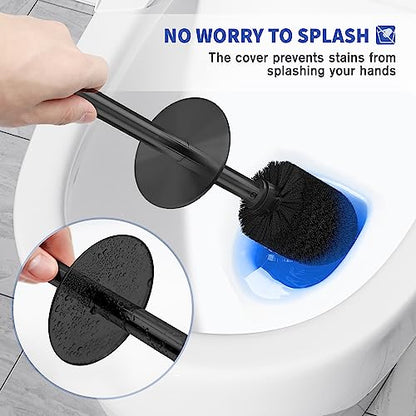Toilet Brush and Holder, 2 Pack Toilet Brush Stainless Steel, Toilet Bowl Brush for Bathroom Toilet-Ergonomic, Elegant,Durable (Black) - color: Black