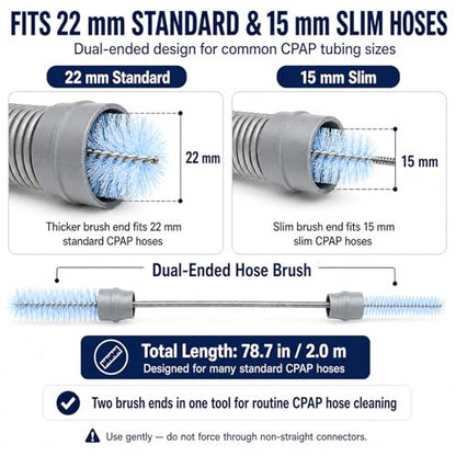 CPAP Cleaning Kit with 40 x 50 cm Thick Silicone Drying Mat, Collapsible Wash Basin, 78.7 in Hose Brush for 22 mm & 15 mm Tubing, Detail Brush, Hook & Mesh Bag for CPAP/BiPAP Hose & Mask Care - color: Pro