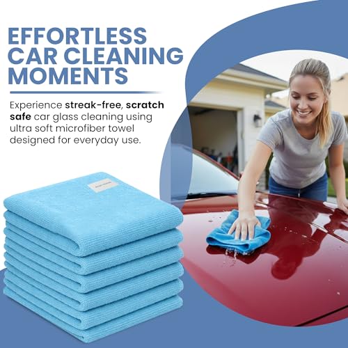 Ameri-Homes Microfiber Cleaning Cloths 12 x 12 Inches, 400 GSM Ultra Soft, Lint-Free & Scratch-Free, Highly Absorbent Towels for Car, Kitchen, Glass & Home Cleaning, Pack of 6 (Blue) - color: Blue