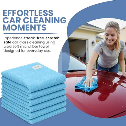 Ameri-Homes Microfiber Cleaning Cloths 12 x 12 Inches, 400 GSM Ultra Soft, Lint-Free & Scratch-Free, Highly Absorbent Towels for Car, Kitchen, Glass & Home Cleaning, Pack of 6 (Blue) - color: Blue