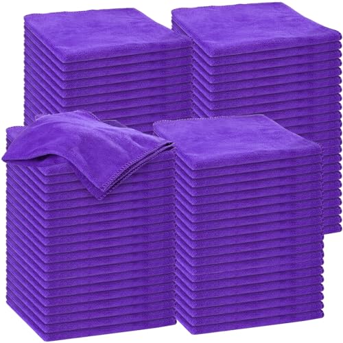 Nuenen Microfiber Cleaning Cloths for Cars 16 x 16 Inch Ultra Absorbent Car Towels Drying Reusable Cleaning Supplies House Kitchen Window Microfiber Towel(Purple,60 Pcs) - color: Purple
