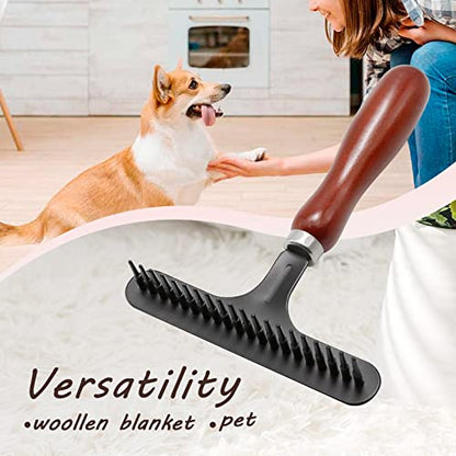 MDEOOSKY 2-in-1 Pet Grooming Tool and Carpet Rake, Handheld Rug Groomer for Matted & Dog Cat Hair Cleaner for Short Pile Rugs, Easy Clean (Black)