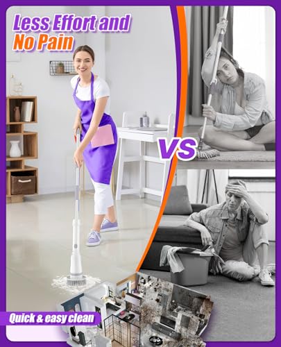 6-in-1 Electric Spin Scrubber, Cordless Power Scrubber with 47.2" Long Extendable Handle, IPX7 Waterproof 2-Speed Scrub Brush for Bathroom, Kitchen, Tile, Tub and Floor Cleaning, White-qb2 - size: 6heads