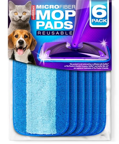 Millifiber Reusable Mop Pads for Swiffer WetJet Mops (6 Pack), Blue | Washable wet mopping cloths, microfiber replacement refills, hardwood floor cleaning pads - color: Blue (Wet/Dry), size: 6 Count (Pack of 1)