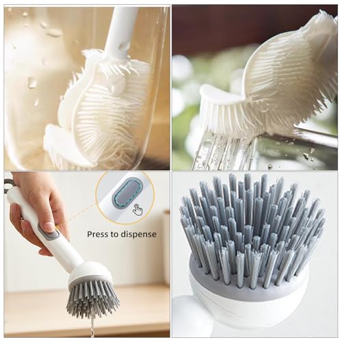 3 Piece Dish Cleaning Brush Set with Soap Dispenser and Long Reach Cup Brushes