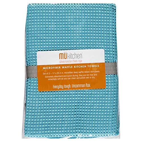 MUkitchen Dishtowel Waffle Sea Blue, 2 Count - color: Sea Blue, size: 2 Count