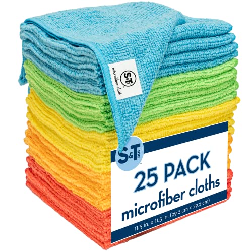 S&T INC. 25 Pack Microfiber Cleaning Cloth, Bulk Towels for Home, Reusable Microfiber Towels for Cars, Cleaning Rags, Assorted, 11.5 Inches x 11.5 Inches, 25 Count - size: 25 Pack