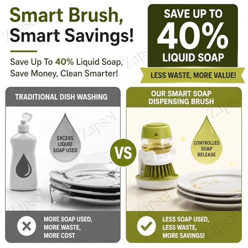 Plastic Cleaning Brush with soap Dispenser for Kitchen Sink washbasin,Dish Washer with Storage Stand Holder,Palm Scrub soap Dispenser Washing-up Brush| Hygienic Drip-Dry Stand Included