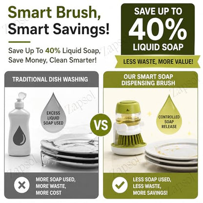Plastic Cleaning Brush with soap Dispenser for Kitchen Sink washbasin,Dish Washer with Storage Stand Holder,Palm Scrub soap Dispenser Washing-up Brush| Hygienic Drip-Dry Stand Included