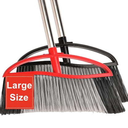 Outdoor Heavy Duty Broom, 15.7'' Wide with Long Handle, Angle Broom with Stiff Bristles for Sweeping Patio, Garden, Garage, Yard - color: Red and Black