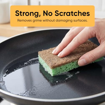 Superio Non-Scratch Cellulose Sponge Scrub (12-Pack) Heavy Duty Kitchen Sponges Scrubbers with Scouring Pad (Green) - color: Natural, size: 12-pack