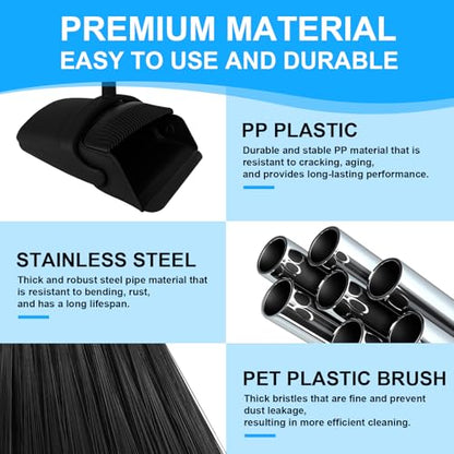 Broom with Dustpan Combo Set and Silicone Air Broom Kit, 51" Long Handle Floor Squeegee, Black Household Kit for Glass Window Rugs Pet Hair Home - color: Black