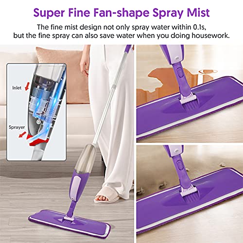 Spray Mop for Floor Cleaning - SEVENMAX Microfiber Floor Mop with 550ML Refillable Bottle 3 Washable Pads Kitchen Dry Wet Flat Dust Mop for Cleaning Hardwood Laminate Wood Ceramic Marble Tile Floors - size: Purple Mop - 3 Pads