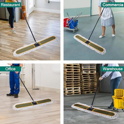 KeFanta 48" Commercial Dust Mop for Floor Cleaning,Large Industrial Heavy Duty Floor Duster with 2 Replacement Mop Heads,Wet Dry Sweeper Broom for Hardwood Floors,Tile,Concrete,Laminate,Garage,Marble