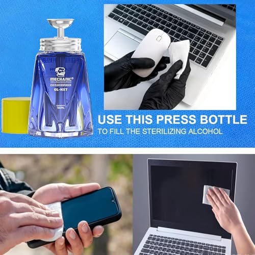 5 Oz /150ml Glass Push Down Pump Dispenser Bottle with Cap Push Down Glass Empty Pump Dispenser Pump Alcohol Dispenser Alcohol Bottle for Nail Polish Alcohol Makeup Remover Phone Cleaning