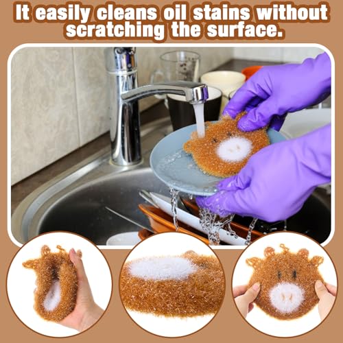 Breling 6 Pieces Sunflower Shape Dish Sponge Dual Sided Non Scratch Dish Washing Scrubbers, Reusable Household Cleaning Kitchen Tools for Dishwashing Washing Dishes Cookware(Cow) - style: Highland Cattle