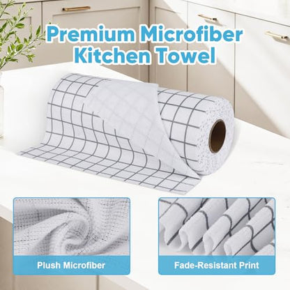 AIDEA Microfiber Cleaning Cloth Roll, 50PK, Microfiber Kitchen Towels, Reusable Paper Towels Tear Away Cloth, Lint Free Rags for House, Window, Cleaning Supplies 11.5"×11.5" - color: Printed