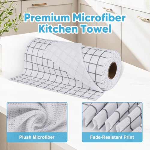 AIDEA Microfiber Cleaning Cloth Roll, 50PK, Microfiber Kitchen Towels, Reusable Paper Towels Tear Away Cloth, Lint Free Rags for House, Window, Cleaning Supplies 11.5"×11.5" - color: Printed