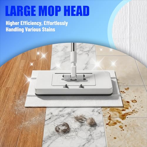 New Hands Free Multi Purpose Flat Mop with 10 Reusable Cloths | Convenient Cloth Changing, Compatible with Swiffer Pads, Hardwood Tile Marble Lightly Floor Cleaning, 52in Handle - size: 52 in large dust mop with 10 cloths
