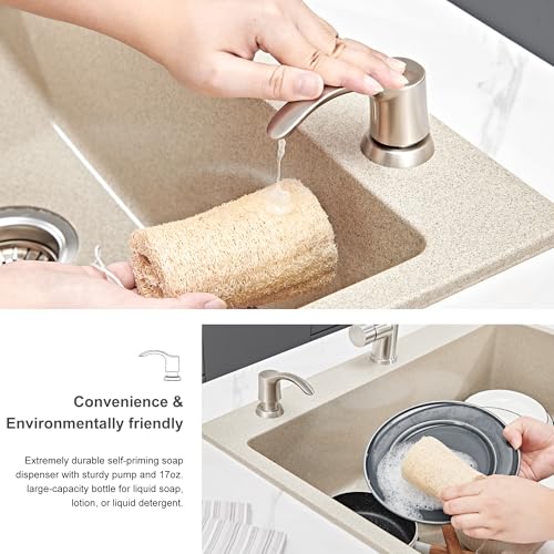 GAGALIFE Kitchen Sink Soap Dispenser with 17 Ounce Large Bottle (Brushed Nickel), Built in Sink Soap Dispenser Sink Mounted Soap Dispenser Refill from Top, G080BN - color: Brushed Nickel, size: with Bottle