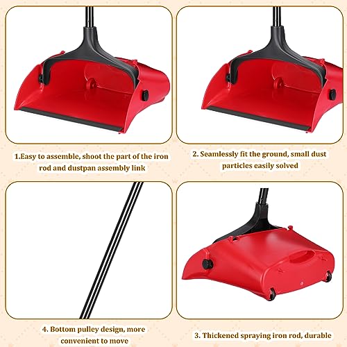 Weewooday 8 Pieces Commercial Lobby Dustpan Plastic Upright Dust Pan with Long Handle Metal Upright Dustpan Heavy Duty for Restaurants Commercial Lobby Garage Home and Outdoors Use (Red) - color: Red