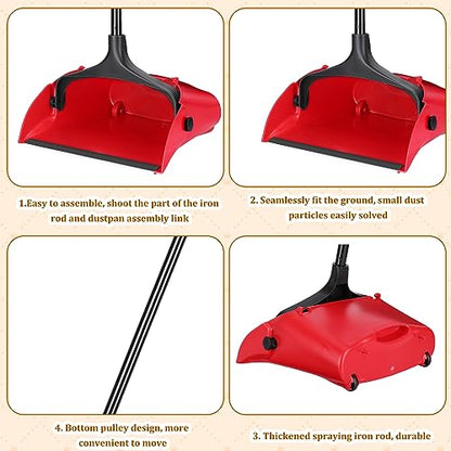 Weewooday 8 Pieces Commercial Lobby Dustpan Plastic Upright Dust Pan with Long Handle Metal Upright Dustpan Heavy Duty for Restaurants Commercial Lobby Garage Home and Outdoors Use (Red) - color: Red