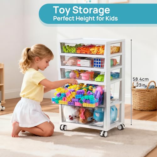Vtopmart Plastic Drawer Storage Rolling Cart with Wheels, 5-Tier Drawer Organizer for Art Crafts Supplies, Home Office Supplies, Toys, Under Desk Storage for Office, Craft Room, Bedroom, Classroom - style: 5 Tier 5 Drawers