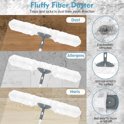 Microfiber Ceiling Fan Cleaner Duster with Extension Pole 59" | 360° Adjustable Head/ Washable/27.5 inch Wide Long Duster for Cleaning Ceiling Fan/High Ceiling/Wall/Blinds/Furniture/White