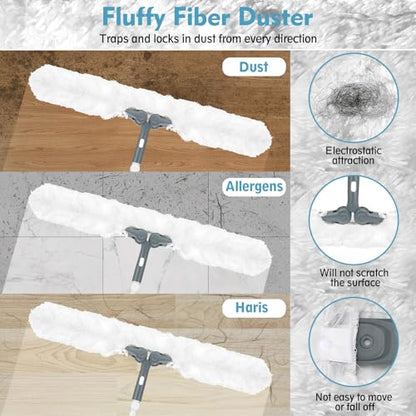 Microfiber Ceiling Fan Cleaner Duster with Extension Pole 59" | 360° Adjustable Head/ Washable/27.5 inch Wide Long Duster for Cleaning Ceiling Fan/High Ceiling/Wall/Blinds/Furniture/White