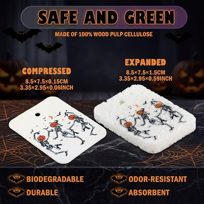Hahafelt 36 Pack Halloween Compressed Cellulose Sponges Bulk Pop up Ghost Pumpkin Skull Kitchen Sponges Natural Kitchen Compostable Non Scratch Dish Tools for Washing Dishes Cleaning Countertop Sink - style: Halloween Ghost