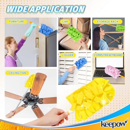KEEPOW Reusable Duster Refill Compatible with Swiffer Hand Duster, Heavy Duty Duster Refills, 360 Degree Dusters Refills for Cleaning, Fleece Refill Ceiling Fan, 4 Pack (Handle is Not Included) - color: 1yellow+1blue+1pink+1green, size: 4 Pack