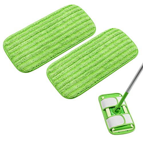 Reusable Mop Pads for Swiffer Sweeper Mops Microfiber Mop Floor Pad Refills Compatible with Sweeper Washable Mop Head Pads Replacements for Multi Surface Dry & Wet Floor Cleaning, 2 Pack - color: Green, size: 2 Pack Strip Fabric Loop Pads for Sweeper