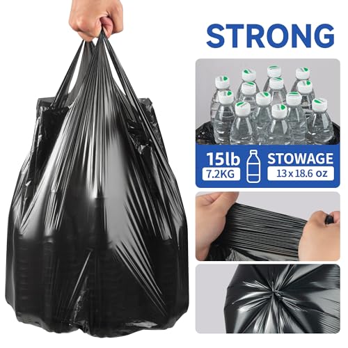 Small Trash Bags with Handles - Ocean Plastic Upcycling - Plastic Garbage Bags, Can Bin & Waste Basket Liner for Kitchen, Bathroom, Office and Pets,2.6 Gallon 200 Count Black - color: 2.6Gal Black, size: 1 DISPENSER BOX