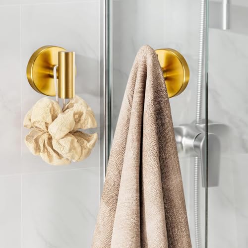4 Pack Suction Cup Hooks Strong Towel Shower Storage Gold Wall Twist Tight Suction Hooks for Wash Wreath Hanger Loofah - color: Gold