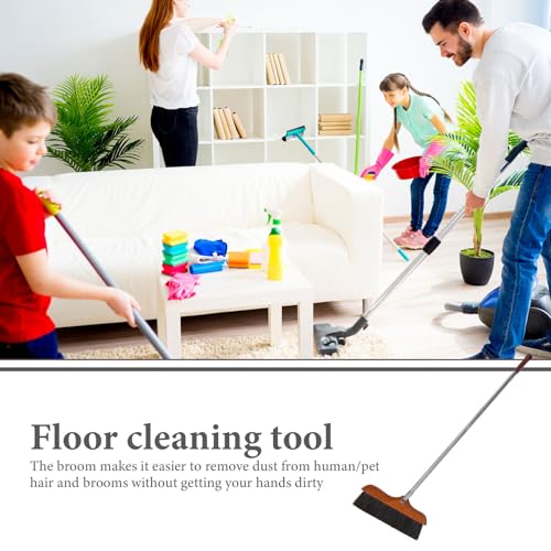 Hemoton Long Handle Soft Broom with Stainless Steel Rod Soft Bristles Indoor Outdoor Floor Brush for Hardwood Tile Concrete Sweeping Pet Hair Dust Removal