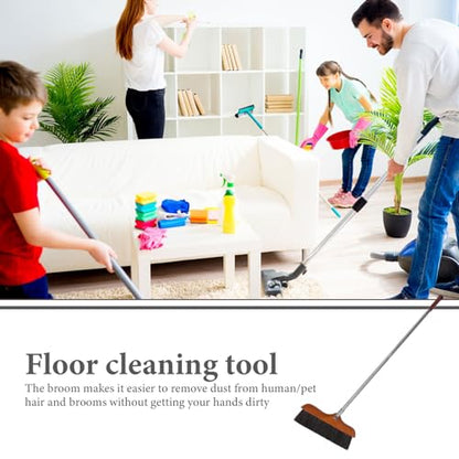 Hemoton Long Handle Soft Broom with Stainless Steel Rod Soft Bristles Indoor Outdoor Floor Brush for Hardwood Tile Concrete Sweeping Pet Hair Dust Removal