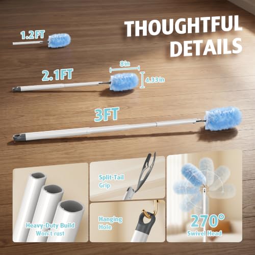 30 Count Heavy Duty Duster Refills with 3 ft Extendable Handle Starter Kit, Compatible with Swiffer Disposable Microfiber Feather Dusters for Cleaning Home - color: 30 Count+ 1 Handle