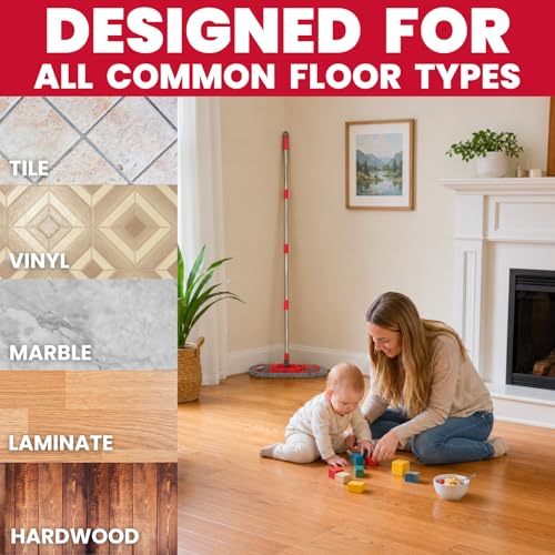 Dust Mop for Floor Cleaning with 3 Washable Pads, 14.4” × 5.1” Flat Mop Head, 62” Stainless Steel Handle, Lightweight Multi-Surface Mop for Hardwood, Marble & Tile