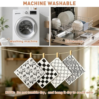 4 PCS Swedish Dishcloths, Geometric Pattern Reusable Kitchen Dish Cloths, Super Absorbent Cellulose Sponge Cloths, Odor Resistant, Dishwasher Safe & Multi-Purpose Cleaning Cloths - color: Geometric Pattern