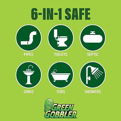 Green Gobbler Drain Clog Dissolver | Powerful Liquid Drain Opener & Toilet Clog Remover | Safe for Pipes & Septic | 2 Pack