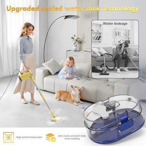 Steam Mop with Detachable Handheld Steam Cleaner for Home Cleaning,13OZ Water Tank,with Handheld 6-in-1 Multi-function Attachments for Hardwood Floors,Clothes,Windows,Tiles Grout and Furniture Yellow