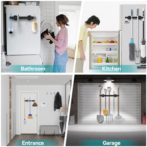 Magnetic Mop Broom Holder, Strong Non Slip Magnetic Broom Mop Hanger, Heavy Duty Magnetic Hooks for Hanging Shovel Rake Tools, Wall Mounted Utility Storage Magnet Rack (5 Rack) - color: 5 Rack - Broom Mop Holder